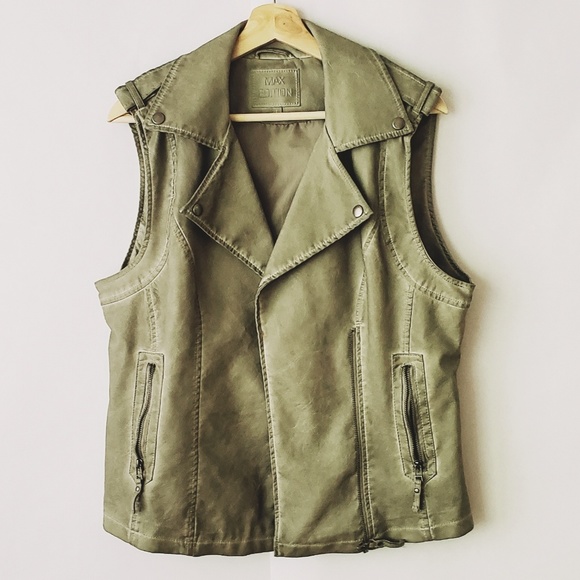 Max Edition gray leather look vest zipper size L - Picture 1 of 7